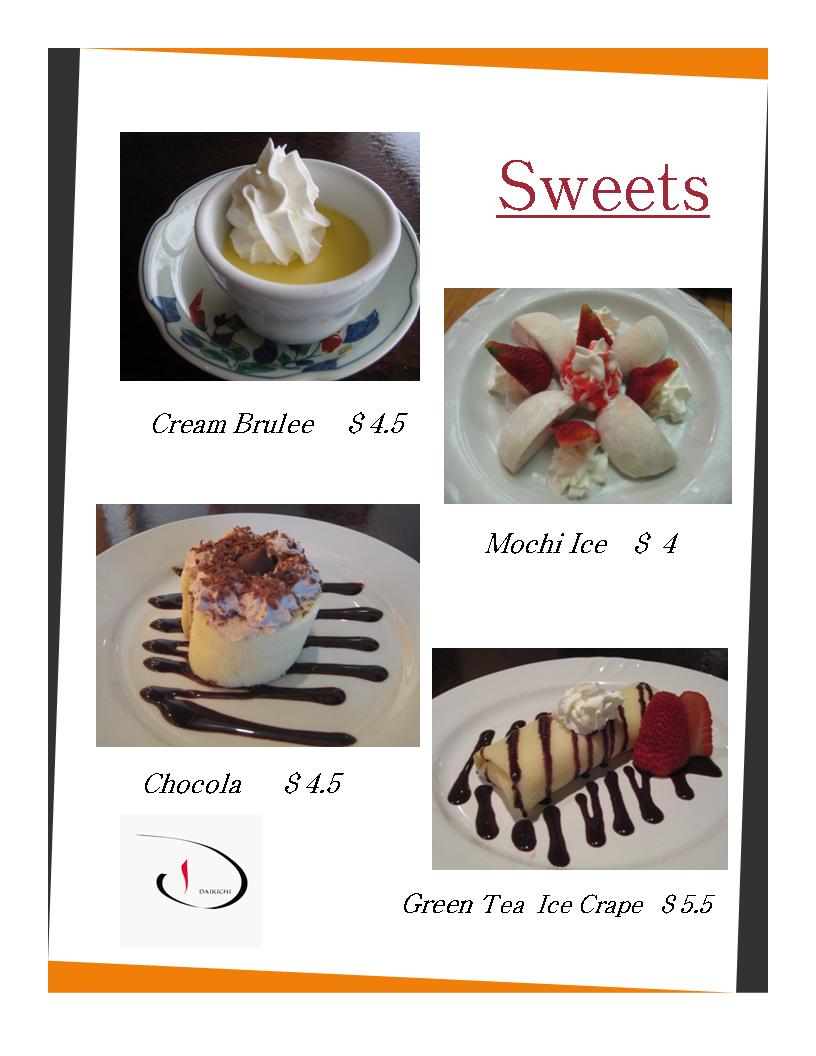 Dessert menu